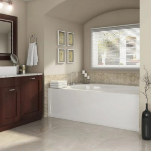 large, white bathtub in a modern bathroom